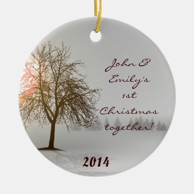 Sunset Winter Tree Bare Personalised Name Ornament (Front)