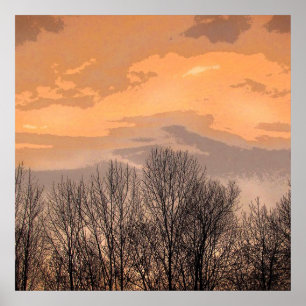 Sunset with Bare Trees Poster