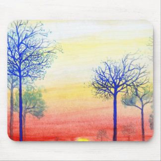 Sunset with Blue Trees Mouse Pad