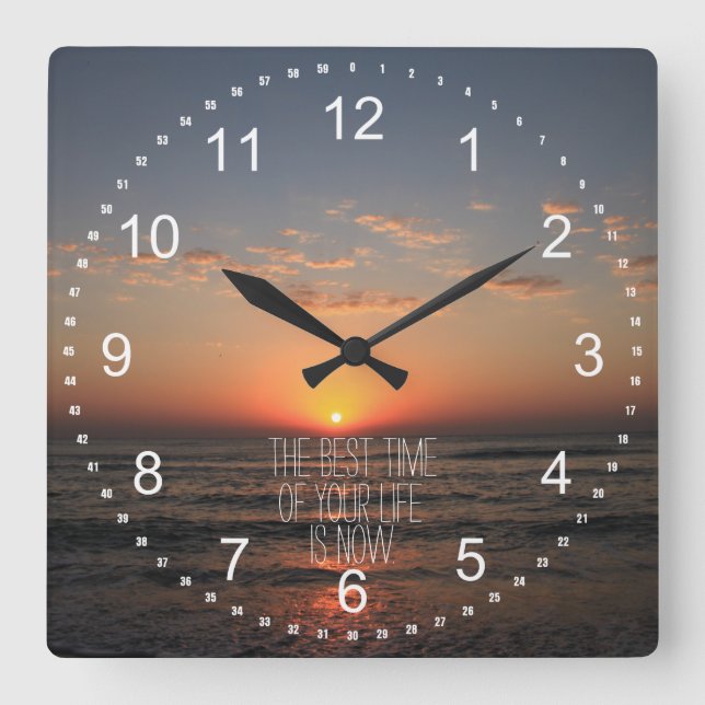 Sunset with Life Quote Square Wall Clock (Front)