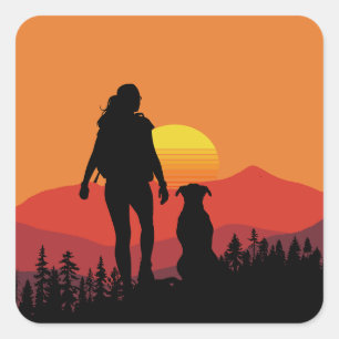 Sunset with My Dog Square Sticker