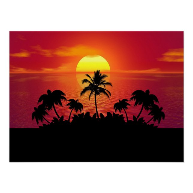 Sunset with Palm Trees Silhouette-16514 Poster (Front)