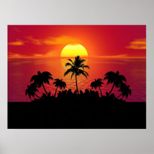 Sunset with Palm Trees Silhouette-16514 Poster