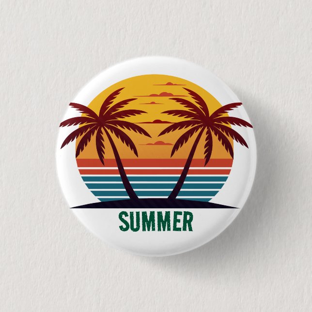 Sunset with Palm Trees Vector 3 Cm Round Badge (Front)