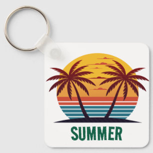 Sunset with Palm Trees Vector-98802 Key Ring