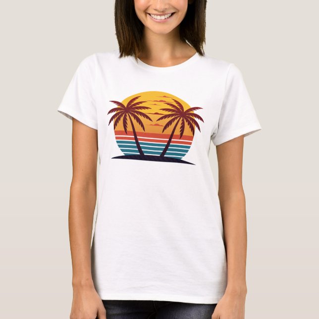 Sunset with Palm Trees Vector-98802 T-Shirt (Front)