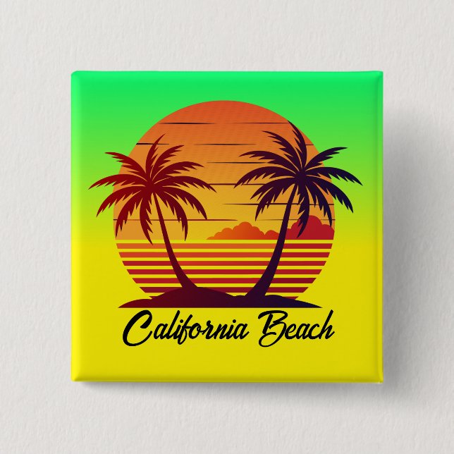 Sunset with Palm Trees Vector-98803 15 Cm Square Badge (Front)
