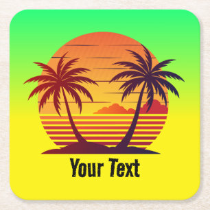 Sunset with Palm Trees Vector-98803 Square Paper Coaster