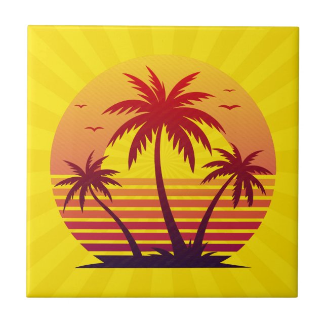 Sunset with Palm Trees Vector-98805 Tile (Front)