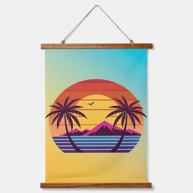 Sunset with Palm Trees Vector Hanging Tapestry (Front)