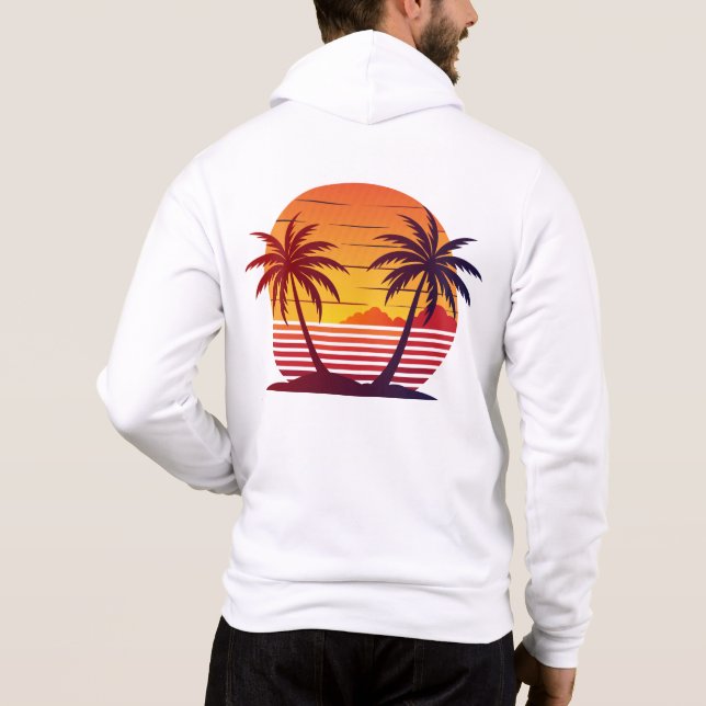Sunset With Palm Trees Vector  Hoodie (Back)