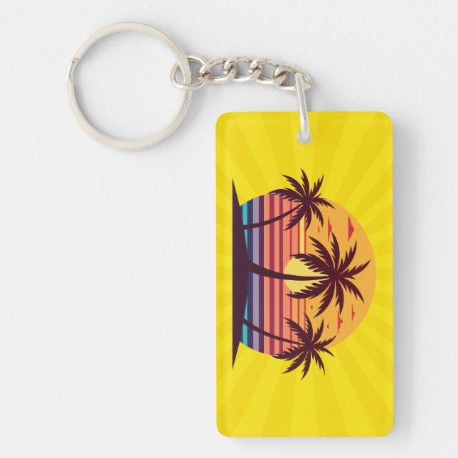 Sunset With Palm Trees Vector Key Ring (Front)