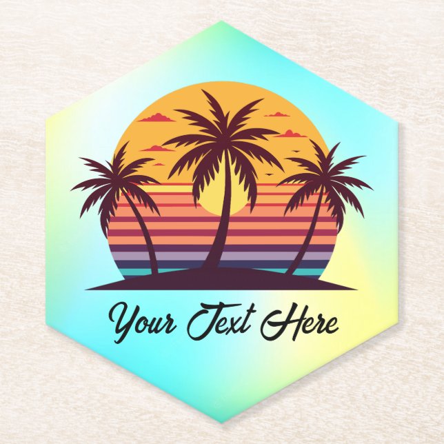 Sunset With Palm Trees Vector Paper Coaster (Front)