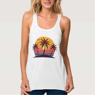Sunset With Palm Trees Vector Singlet