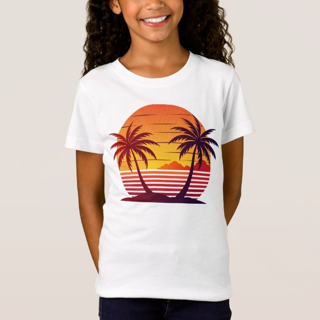 Sunset With Palm Trees Vector  T-Shirt (Front)
