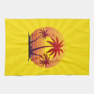 Sunset With Palm Trees Vector Tea Towel