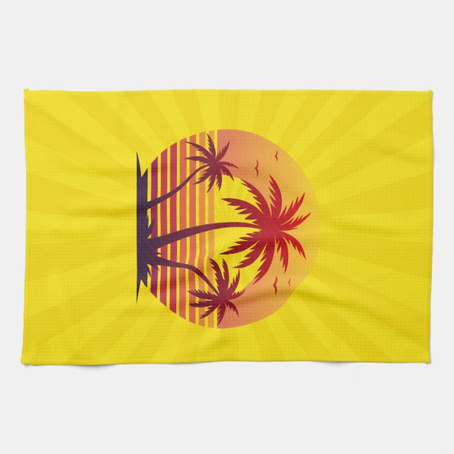 Sunset With Palm Trees Vector Tea Towel (Horizontal)