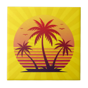 Sunset With Palm Trees Vector Tile