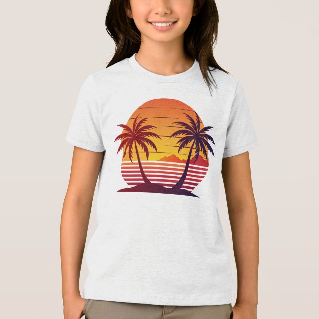 Sunset With Palm Trees Vector  Tri-Blend Shirt (Front)