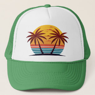 Sunset With Palm Trees Vector Trucker Hat