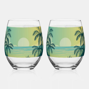 Sunset with Palms Wine Glass Set