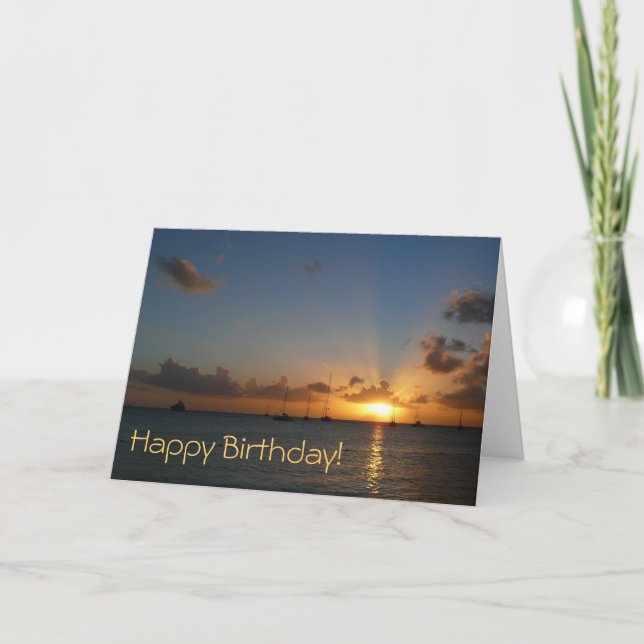 Sunset with Sailboats Birthday (Blank Inside) Card (Front)