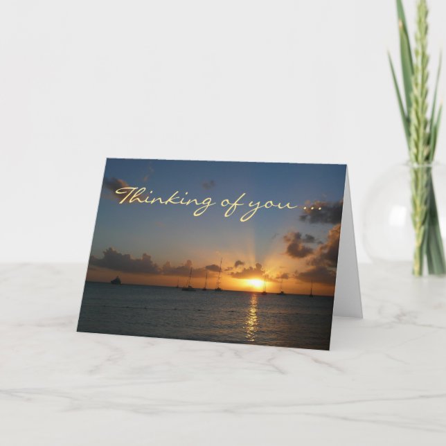 Sunset with Sailboats "Thinking of You" Card (Front)