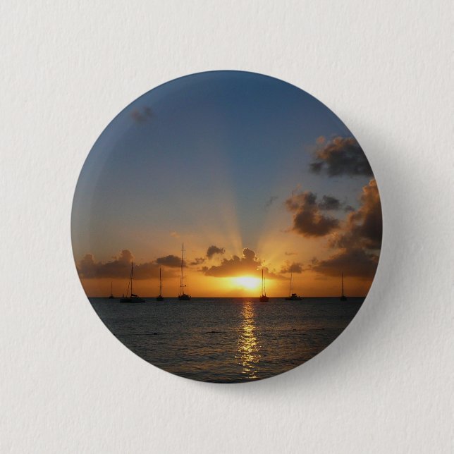 Sunset with Sailboats Tropical Landscape Photo 6 Cm Round Badge (Front)