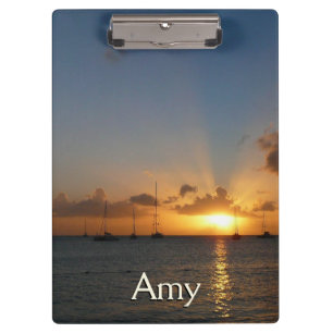 Sunset with Sailboats Tropical Landscape Photo Clipboard