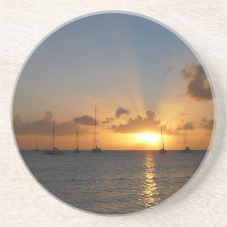 Sunset with Sailboats Tropical Landscape Photo Coaster