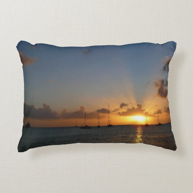 Sunset with Sailboats Tropical Landscape Photo Decorative Cushion (Front)