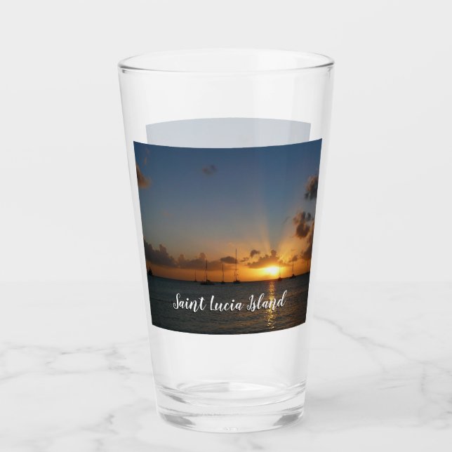 Sunset with Sailboats Tropical Landscape Photo Glass (Front)