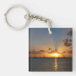 Sunset with Sailboats Tropical Landscape Photo Key Ring