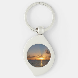 Sunset with Sailboats Tropical Landscape Photo Key Ring