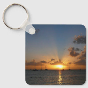 Sunset with Sailboats Tropical Landscape Photo Key Ring
