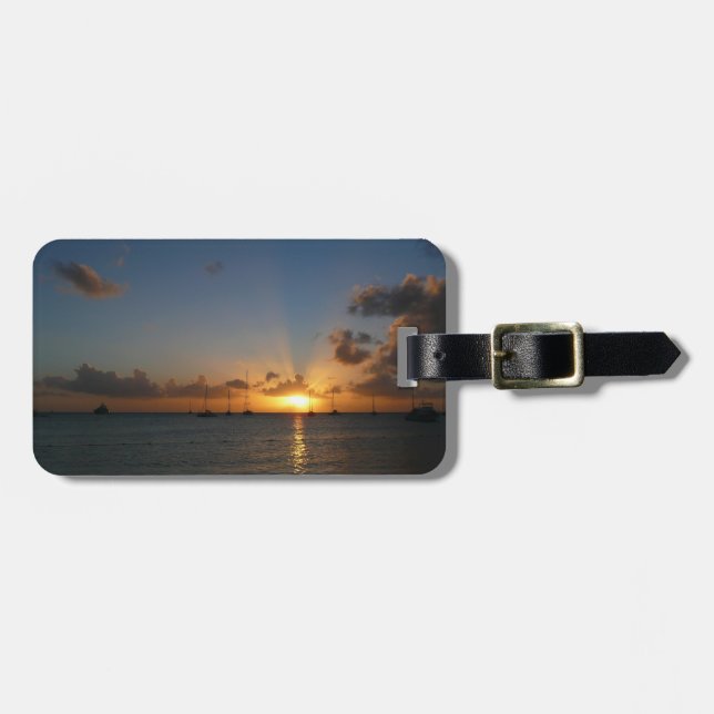 Sunset with Sailboats Tropical Landscape Photo Luggage Tag (Front Horizontal)