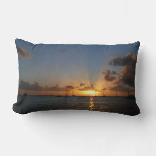 Sunset with Sailboats Tropical Landscape Photo Lumbar Cushion