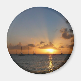 Sunset with Sailboats Tropical Landscape Photo Magnet
