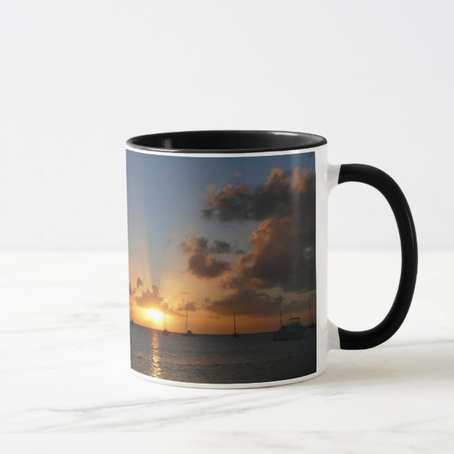 Sunset with Sailboats Tropical Landscape Photo Mug (Right)