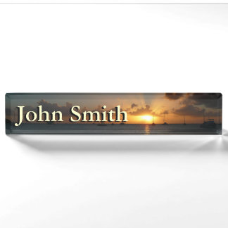 Sunset with Sailboats Tropical Landscape Photo Nameplate