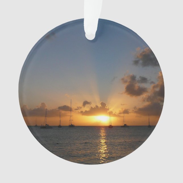 Sunset with Sailboats Tropical Landscape Photo Ornament (Front)
