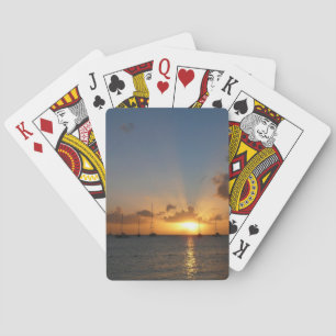 Sunset with Sailboats Tropical Landscape Photo Playing Cards