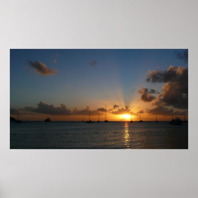 Sunset with Sailboats Tropical Landscape Photo Poster (Front)