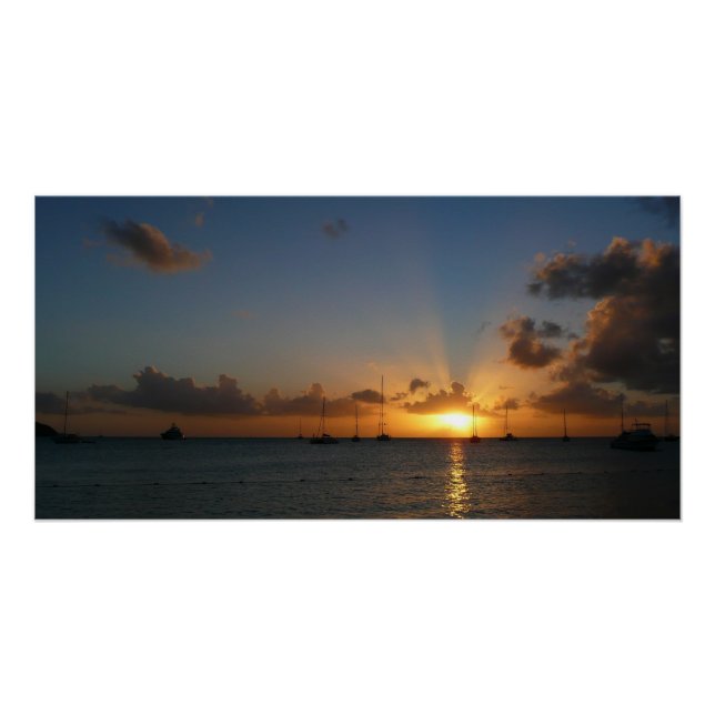 Sunset with Sailboats Tropical Landscape Photo Poster (Front)