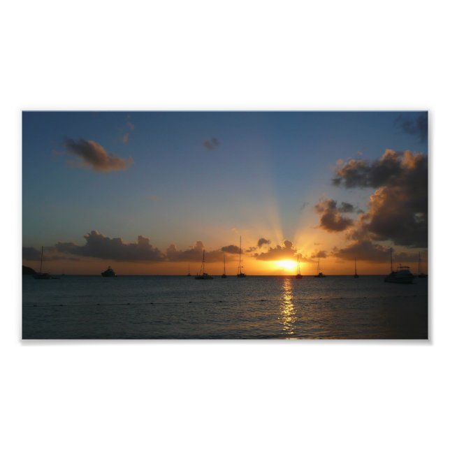 Sunset with Sailboats Tropical Landscape Photo Print (Front)