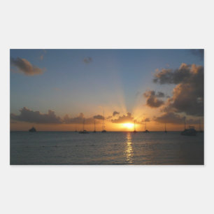 Sunset with Sailboats Tropical Landscape Photo Rectangular Sticker