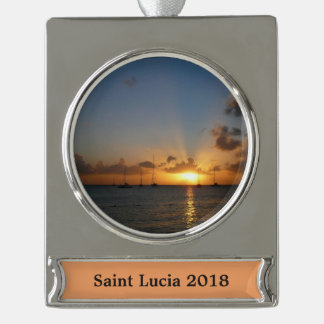 Sunset with Sailboats Tropical Landscape Photo Silver Plated Banner Ornament