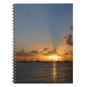 Sunset with Sailboats Tropical Landscape Photo Spiral Notebook