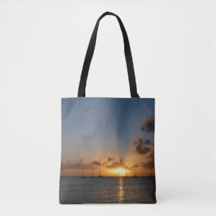 Sunset with Sailboats Tropical Landscape Photo Tote Bag