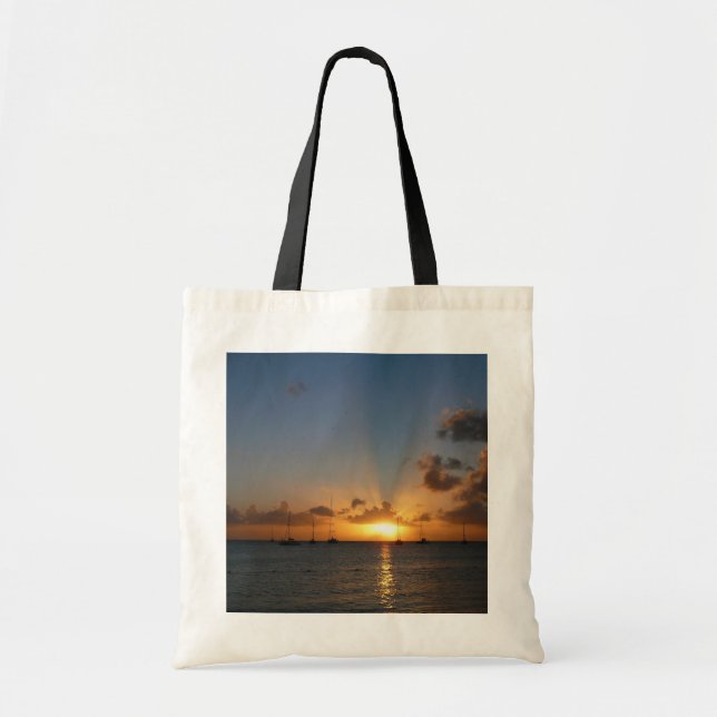 Sunset with Sailboats Tropical Landscape Photo Tote Bag (Front)